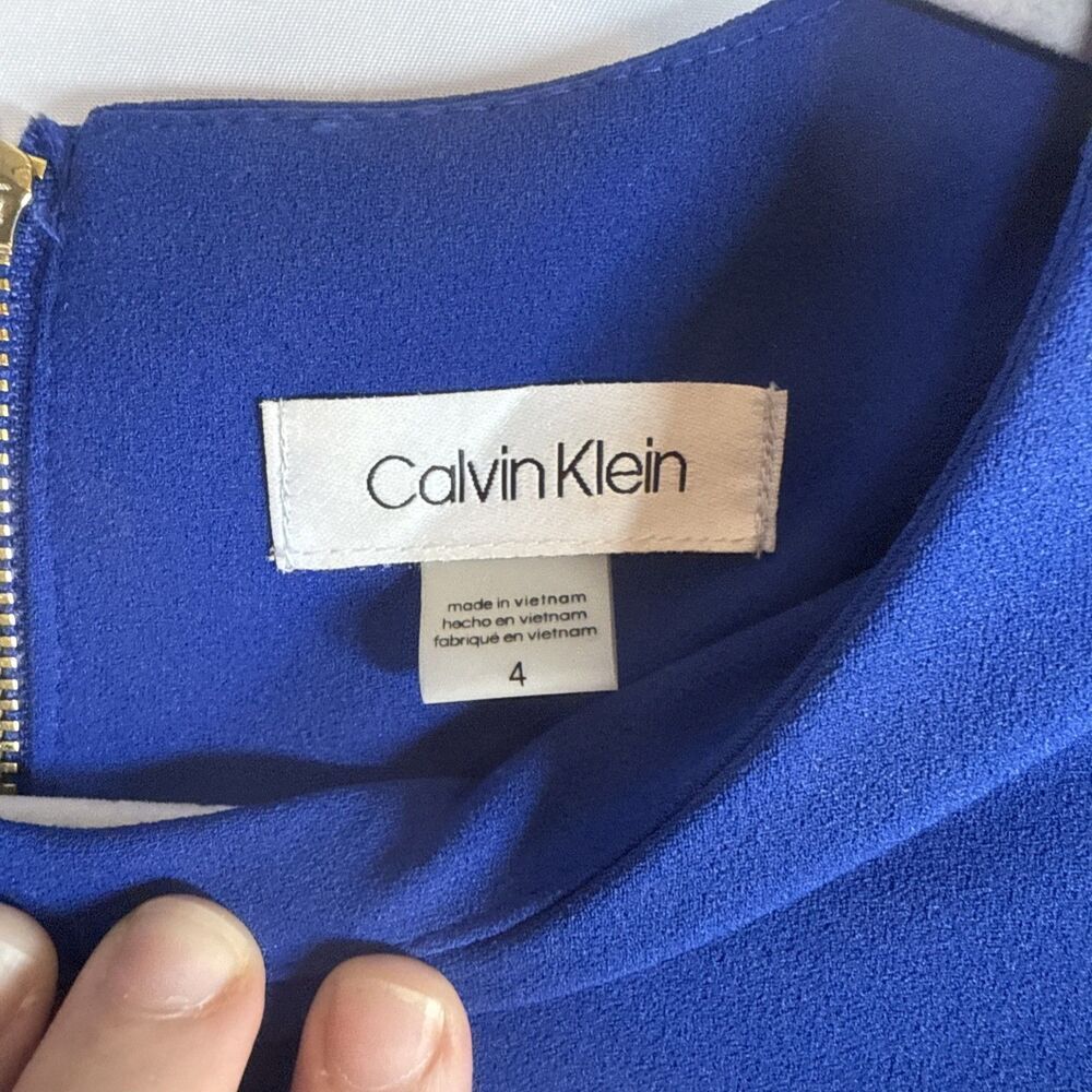 Calvin Klein Womens Royal Blue Tulip Puff Sleeve Round Neck Sheath Dress Size 4 - Picture 9 of 11